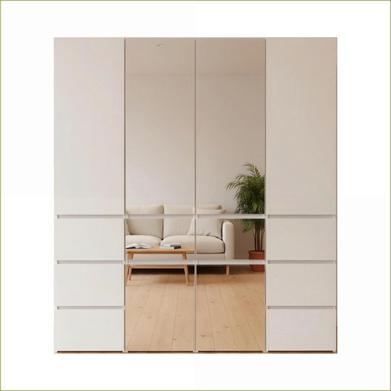 Système d'organisation modulaire avec miroir, 5 unités personnalisables | Blanc | Bois