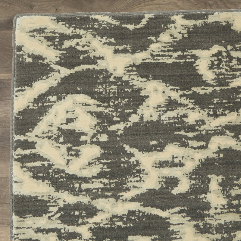 Tapis gris foncé / beige Huntingtown Ikat, Rectangle 9 pi 6 po x 13 pi