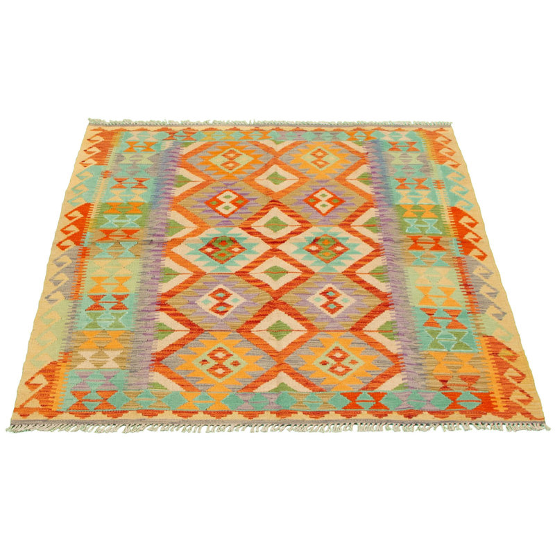 Tapis décoratif en laine de conception unique 4 pi 10 po x 6 pi 2 po noué à la main New Age