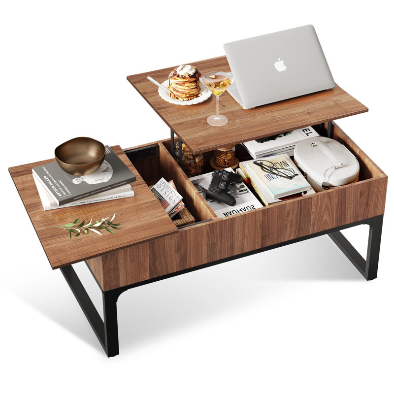 Table basse à plateau relevable avec rangement Valero, Chêne
