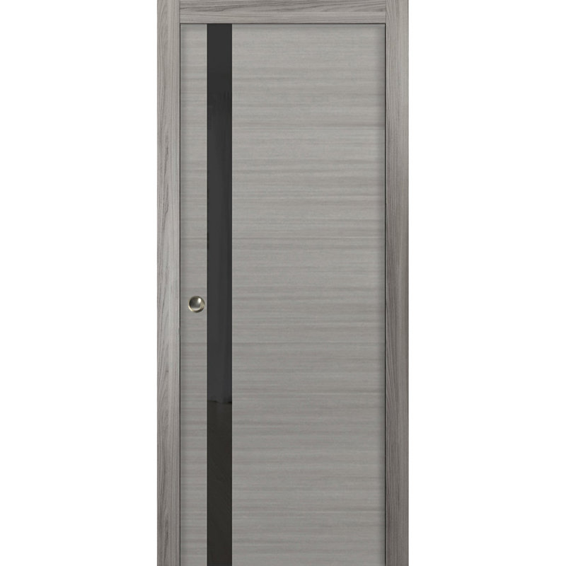 Porte de placard en verre givré Planum, 24 po x 80 po, Frêne gris / noir