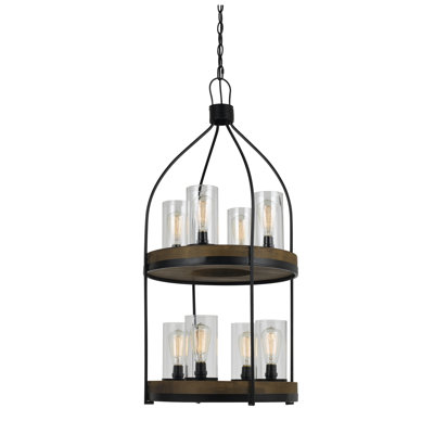 Luminaire câblé à 8 lumières H 39 po en métal et bois