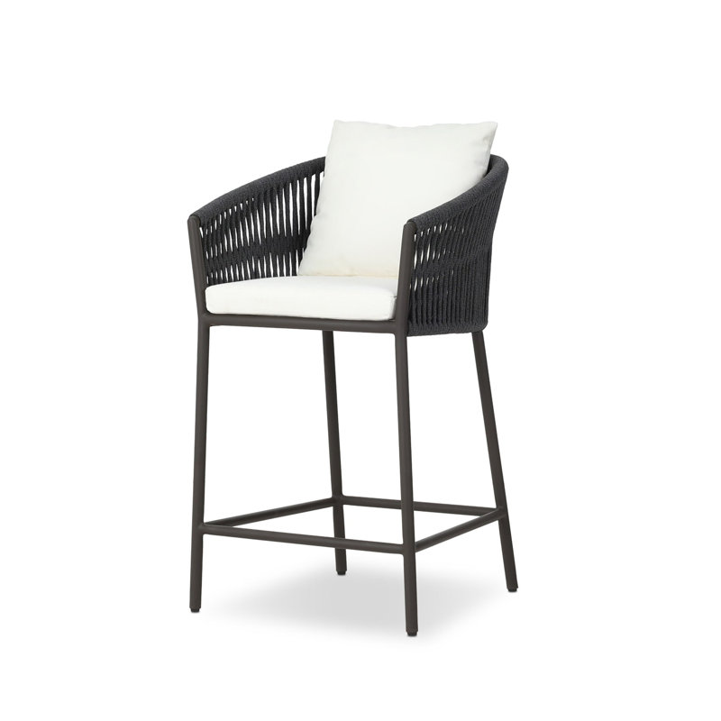 Tabouret de patio en teck avec coussin, Sel d'Arashi, Noir, 26.38"