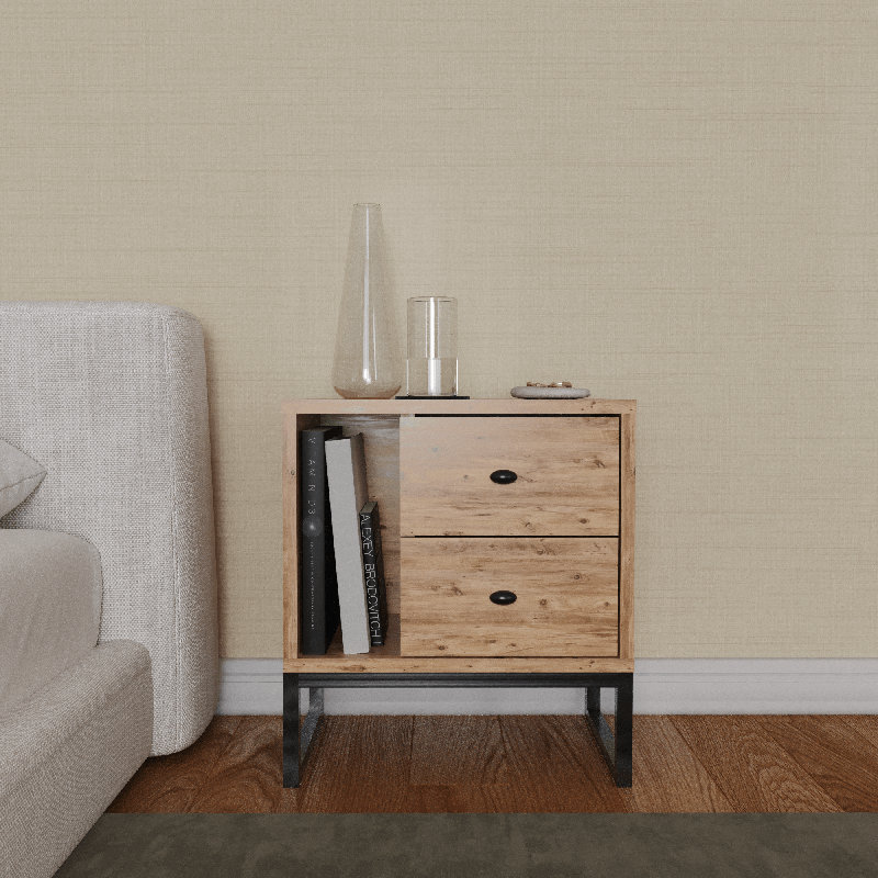 Hazer 2-Drawer Nightstand with Shelf, Metal Legs, Atlantic Pine