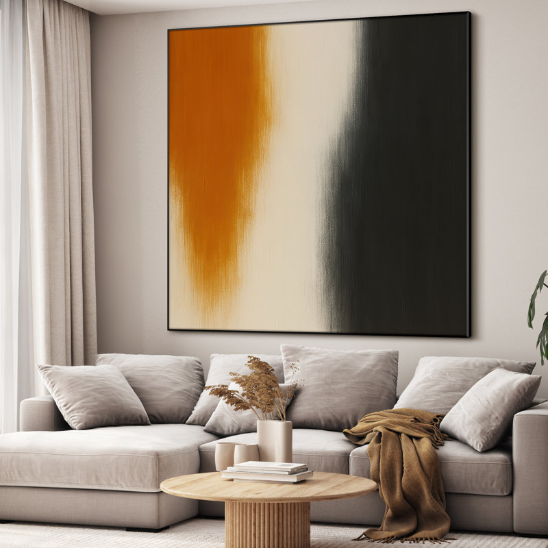 Très grand mélange de couleurs abstraites - rouille, crème et noir, décoration murale contemporaine pour le salon ou la chambre à coucher, très grande impression murale encadrée (assemblage requis)