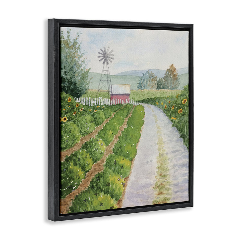 Cadre flottant Tranquil Farm Path, design par Stephanie Fielden, Cadre flottant noir de jais, H 31 po x l 25 po