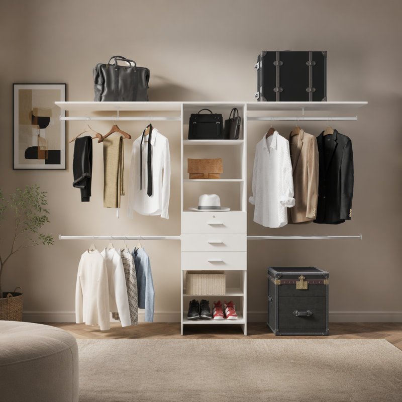 Système de placard, 3 tiroirs, 5 tablettes, Blanc