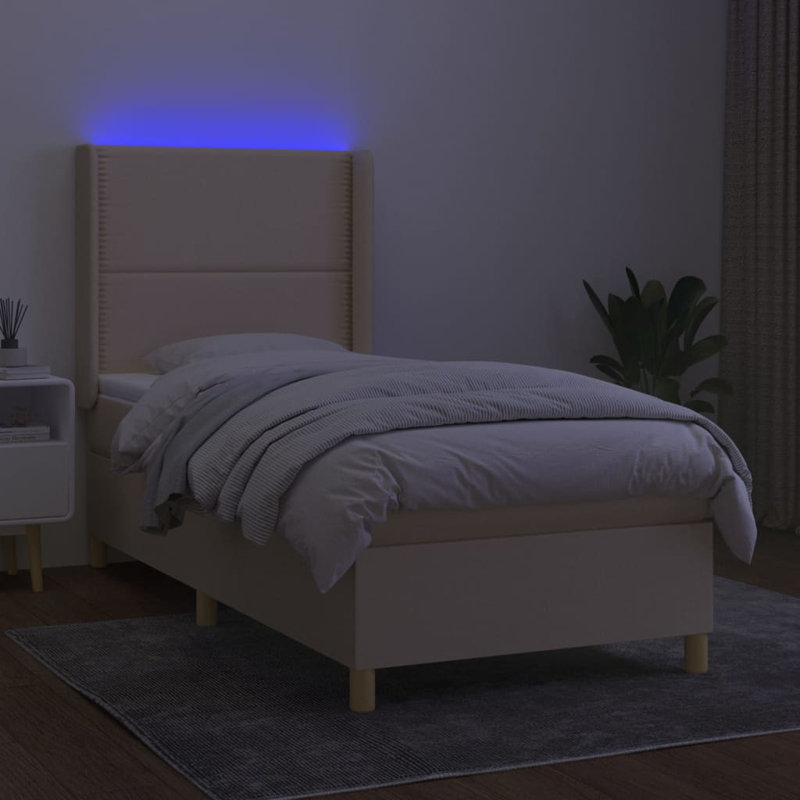 Anahira Solid Wood Bed with Mattress, Single (3'), Cream