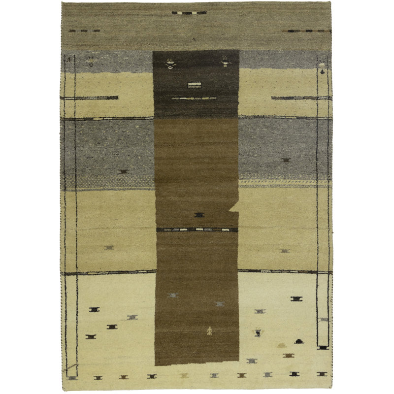 Tapis beige / gris en laine noué à la main