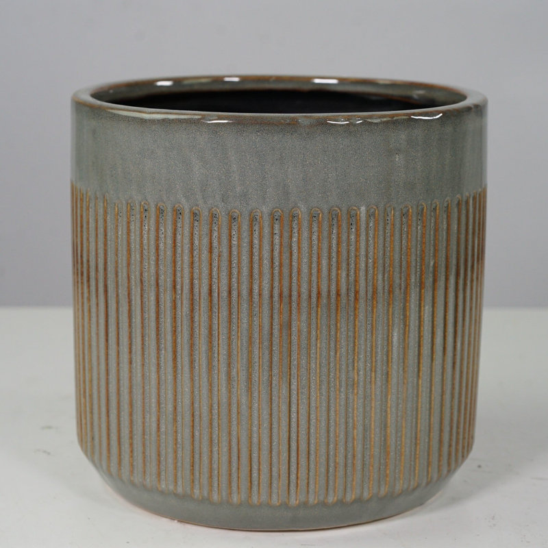 Mocha Glazed Ribbed Planter