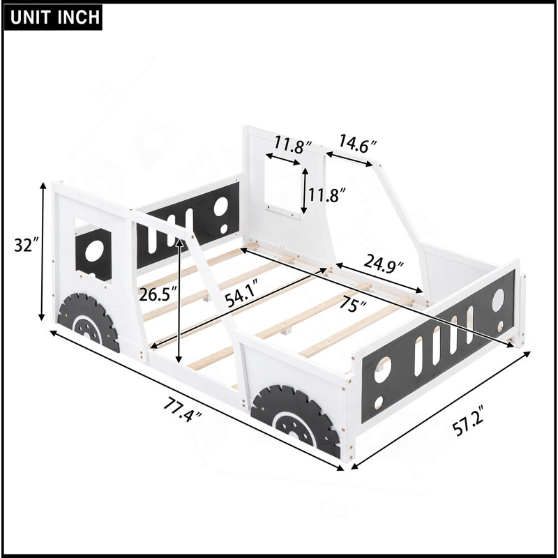 Lit plateforme double classique en forme de voiture, Blanc