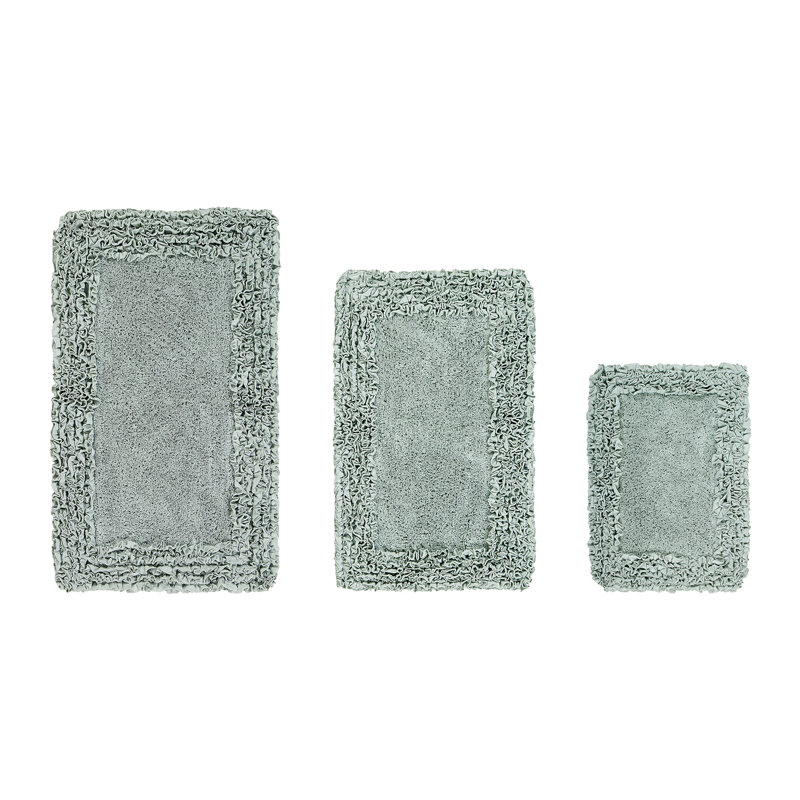 Ensemble de tapis pour salle de bain 100% coton 1775 g / m² 3 pièces Courson, certifié OEKO-TEX®, envers en latex antidérapant, motif de volants touffetés moelleux, super absorbant, tapis de salle de bain lavables à la machine, sauge