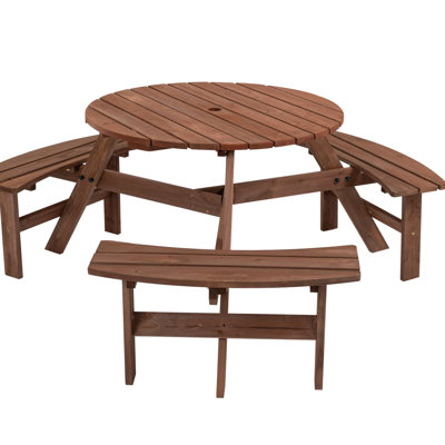 6 Outdoor Picnic Table For Patio - 35" Spacious Tabletop, 3 Benches, 1720Lb Capacity, Modern Style Spaces Brown, Patio, Backyard, Garden
