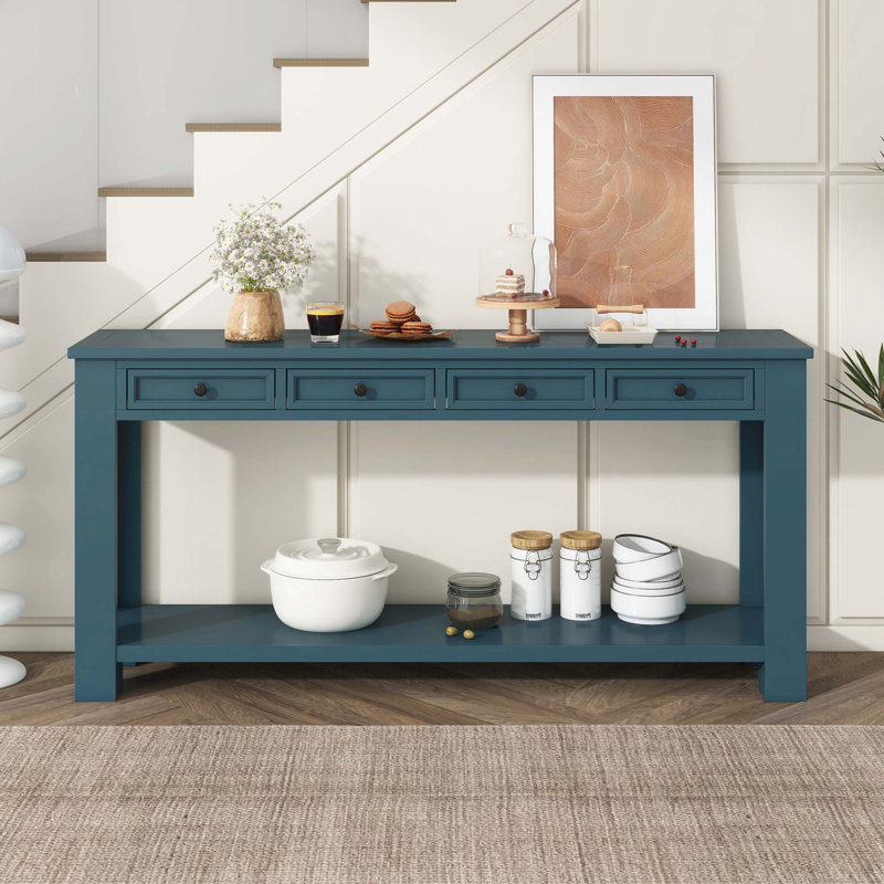 Console Table/Sofa Table with Storage Drawers and Bottom Shelf for Entryway Hallway, Dark Blue