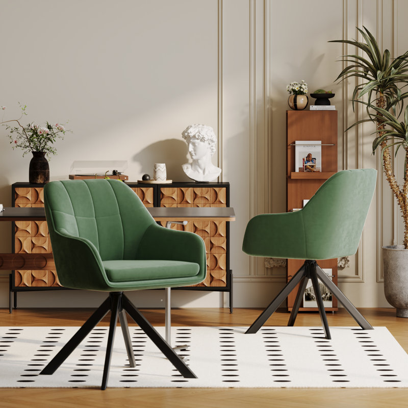 51cm H Upholstered Arm Dining Chair, Green, Velvet