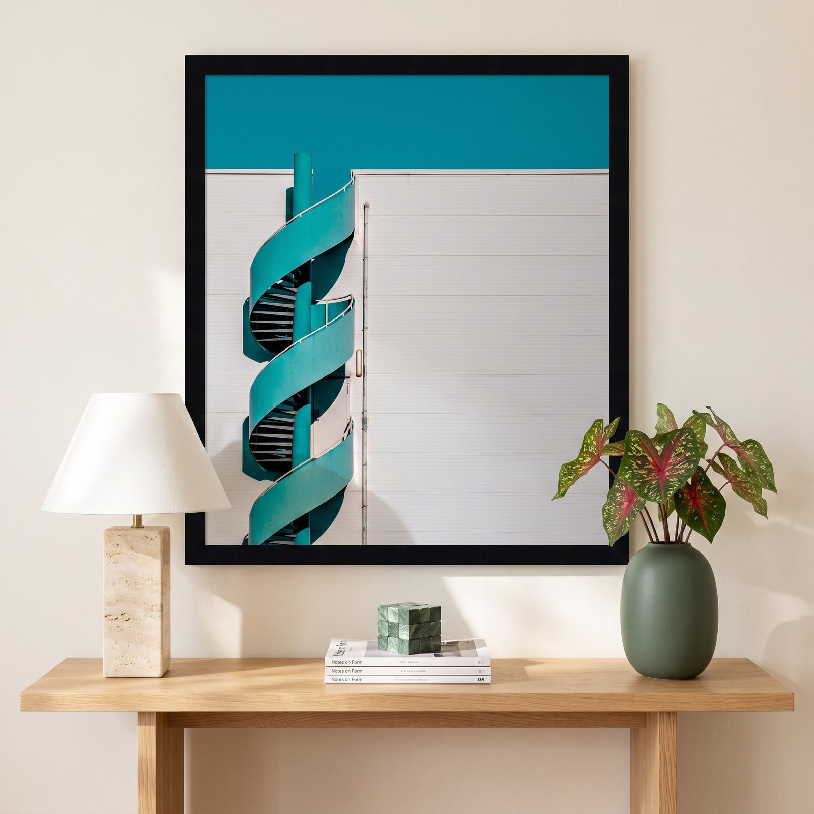Spiral Staircase Teal Photo Print, 21" H x 19" W x 1" D, Black