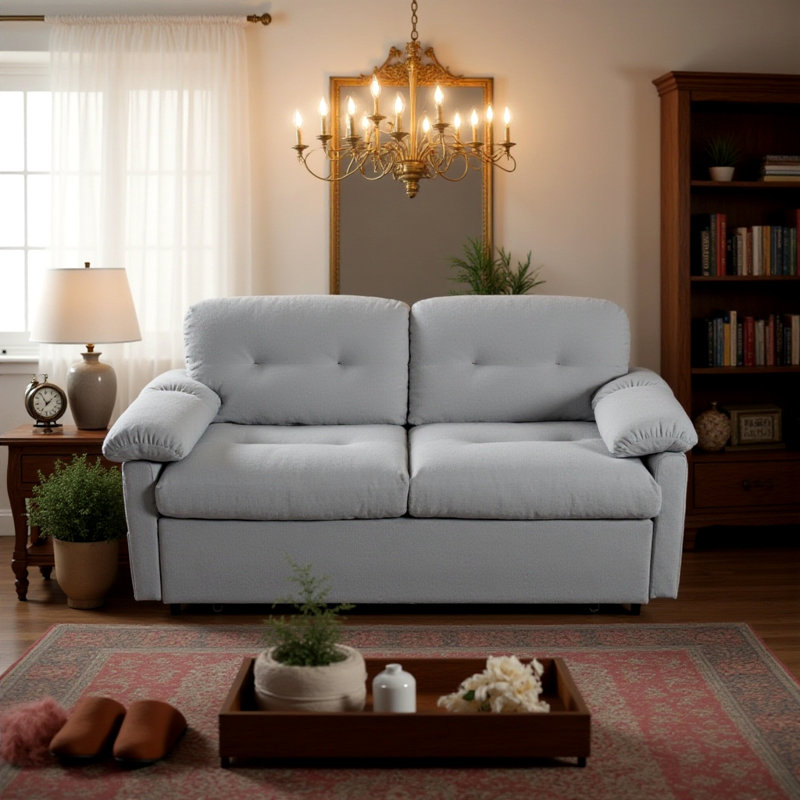 Convertible Chenille Sofa Bed, 3-in-1 Pull Out Sleeper Couch with Thick Cushions and Side Storage Pocket, Queen Size Sofa for Living Room Guest Room Apartment