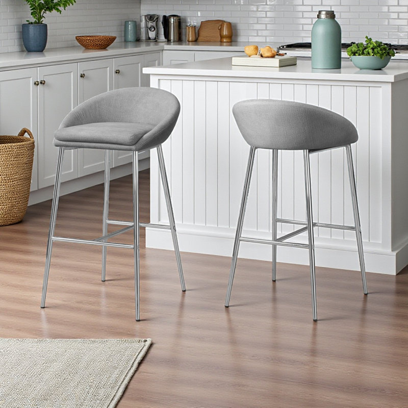 Ensemble de 2 tabourets de bar argentés / gris Humphry, H 35,49 po x l 20,33 po x P 20,33 po