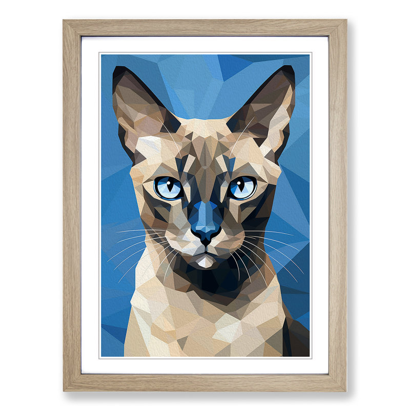 Siamese Cat Cubism - Framed Print, 34cm H x 25cm W x 2cm D, Oak 