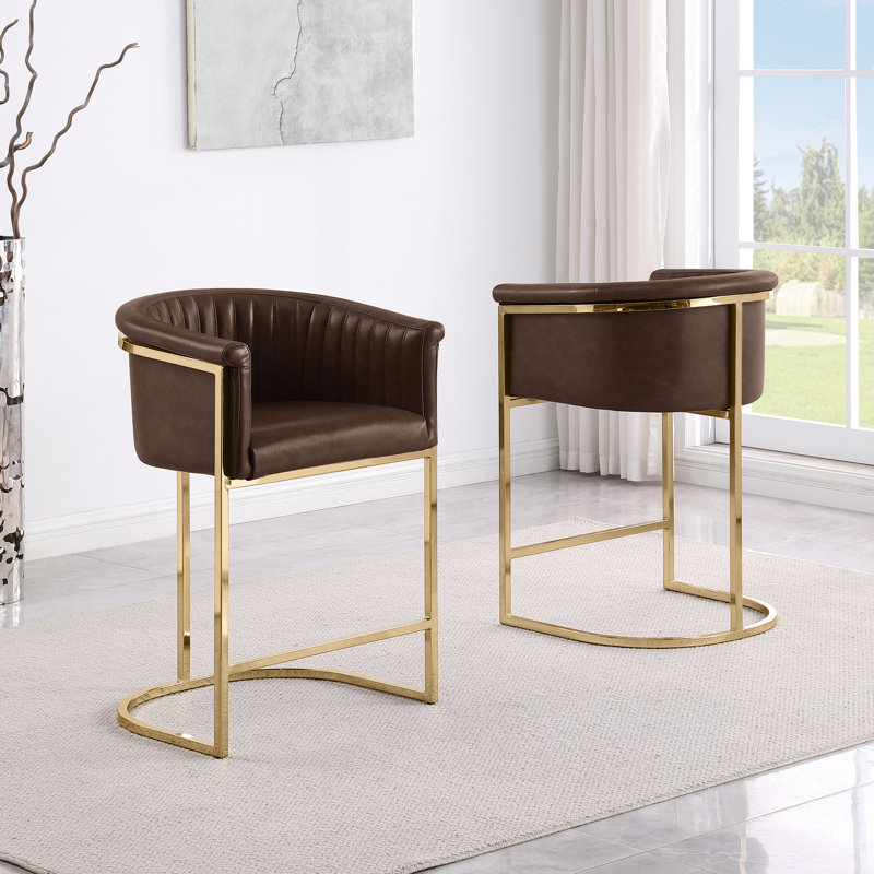 Leathaire Counterstools With Gold Chrome Base, Espresso