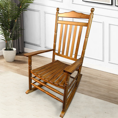 Chaise berçante pour les espaces de patio, balcon idéal pour le porche, bois franc massif, siège et accoudoirs spacieux et larges, dossier à lattes robuste, assemblage facile, capacité de poids de 280 lb, espaces extérieurs pour adultes en chêne, c