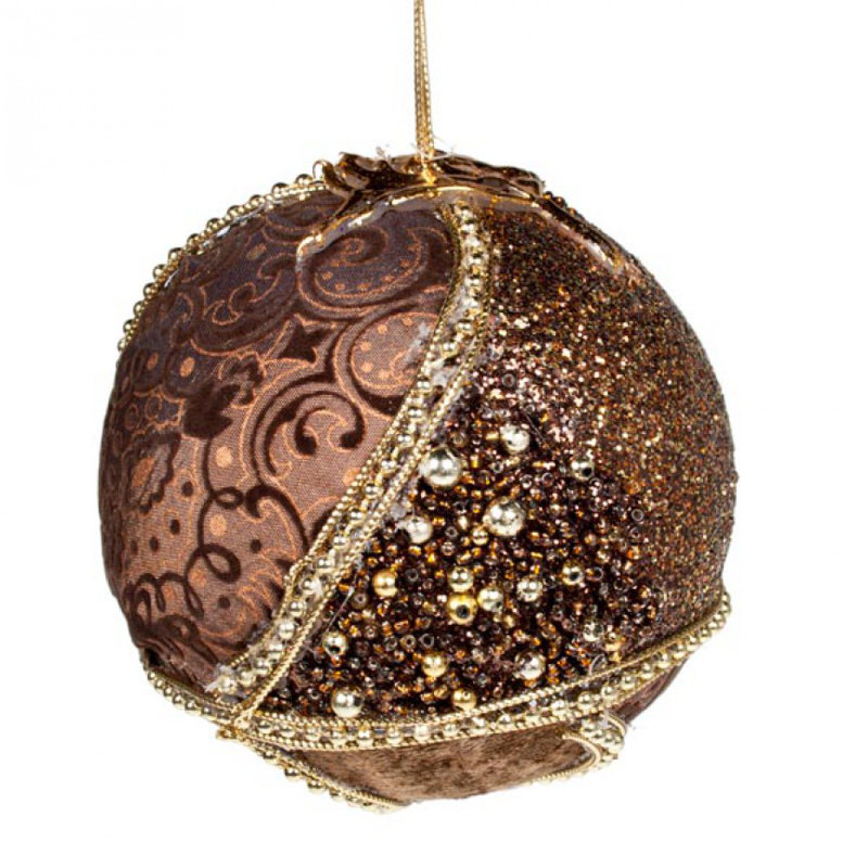 10cm Fabric Bauble, Brown and Gold