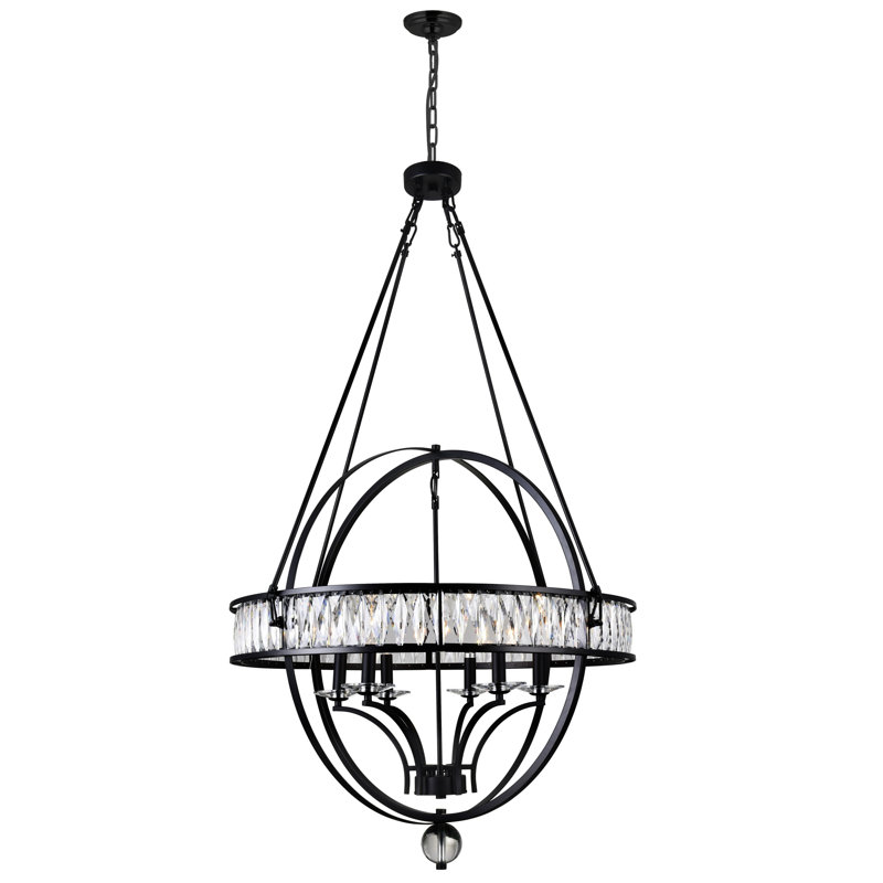 30" Black Chandelier for Dining Room, Living Room – 6-Light Vintage Luxe Design with E12 Bulb Base – LED Compatible, Dark Metal Frame – BACL Certified