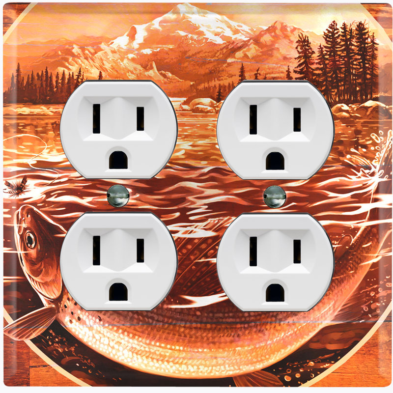 Metal Light Switch Plate Outlet Cover (Trophy Fishing Grayling Clear Water Lake Orange - Single Toggle)