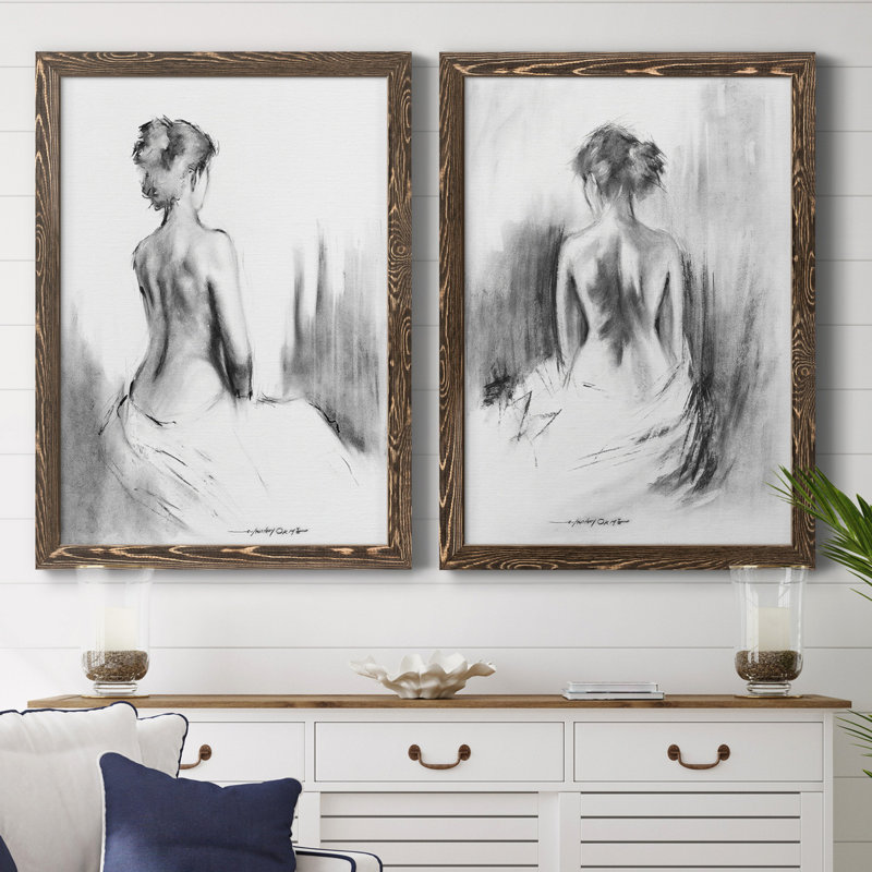 «Soft Silhouette I», ensemble de 2 reproductions d'art, H 20 po x l 17 po, Toile avec cadre érable, Érable