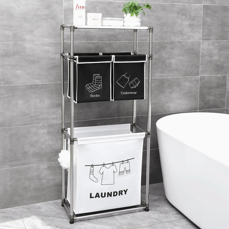 Laundry Hamper 3 Tier Laundry Sorter With 4 Removable Bags For Organizing Clothes, Laundry, Lights, Darks ,Three Hooks