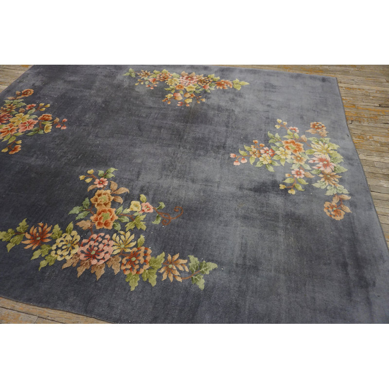 Unusual Purple Blue Color Antique Chinese Art Deco Room Size Area Rug