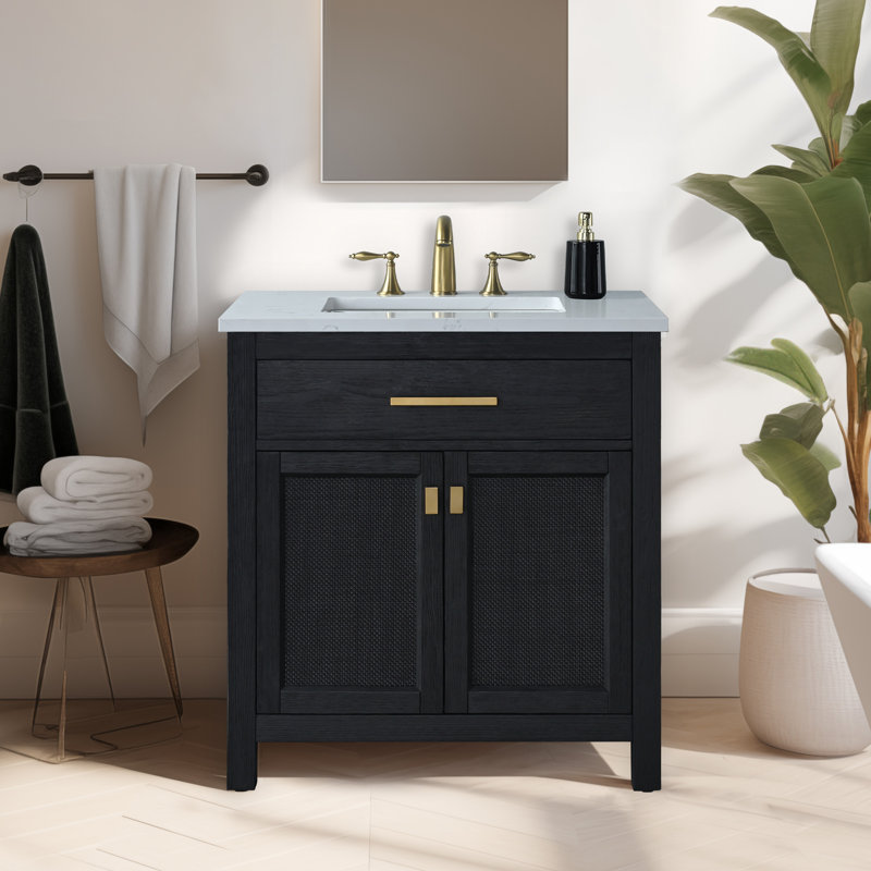 Marquist 30" Single Bathroom Vanity With Stone Top, Black