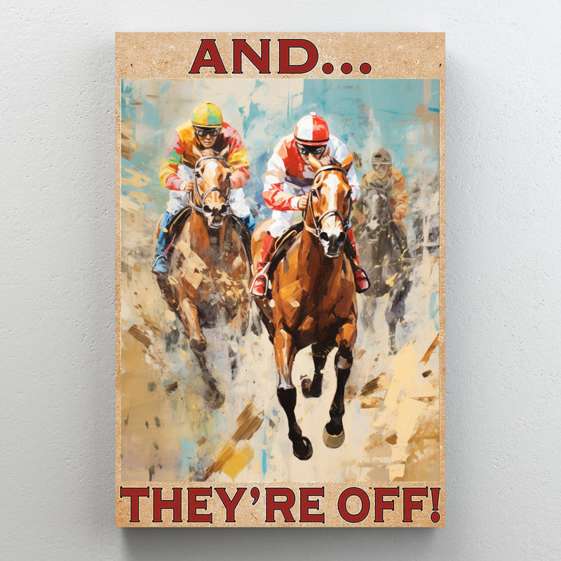 «Horse Racing And Ils Re Off», reproduction d'art graphique sur toile tendue 1 pièce, H 36 po x l 24 po x P 1,25 po