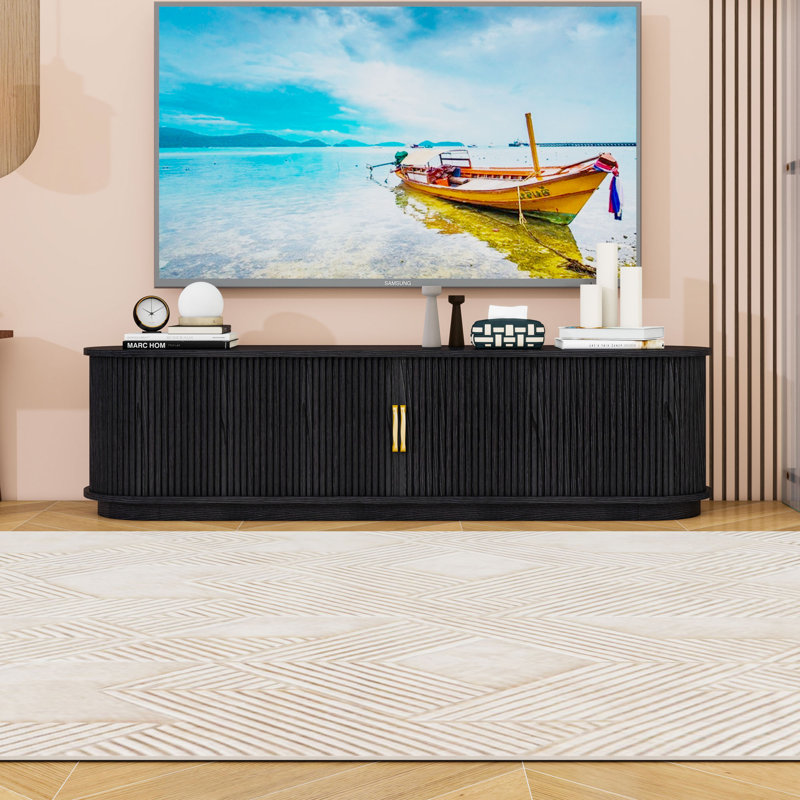 Wood TV Stand with Drawer and Sliding Doors