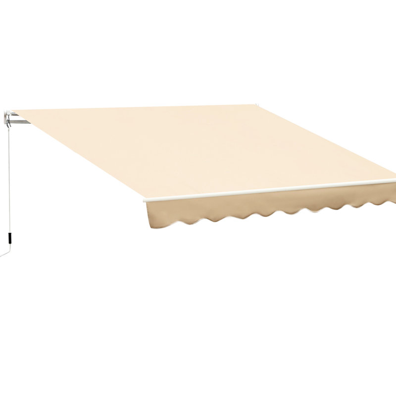 Auvent de balcon beige rétractable 10 pi x 8 pi, parasol avec manivelle manuelle, et tissu hydrofuge, pour terrasse, cour, cadre de patio en aluminium Balcon, cour