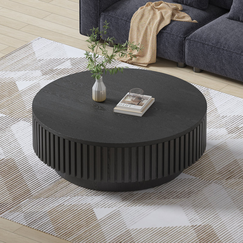 Brasen 31.5" Modern Round Coffee Table,Wood Coffee Table with Storage for Living Room, Black, 13.8" H x 31.5" W x 31.5" D