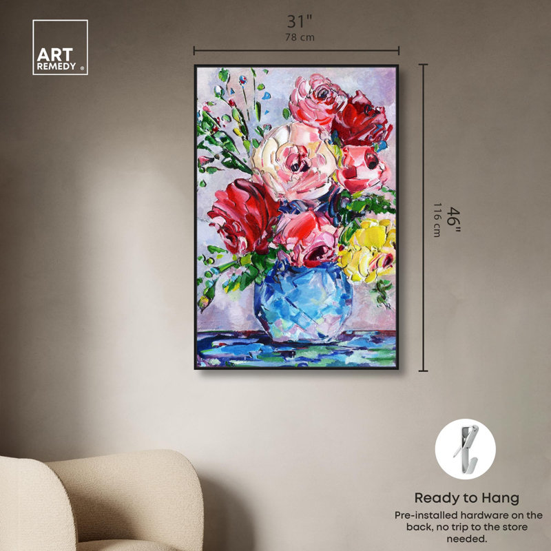 Art floral sur toile, H 16 po x l 11 po, Cadre noir