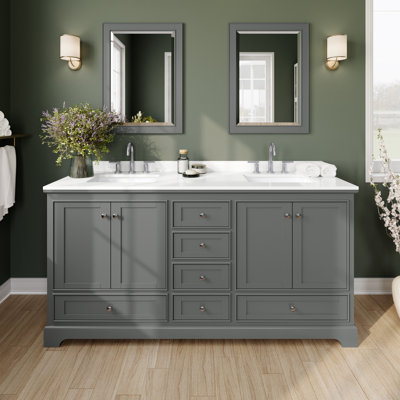 Meuble-lavabo double autoportant Deborah avec plateau en quartz