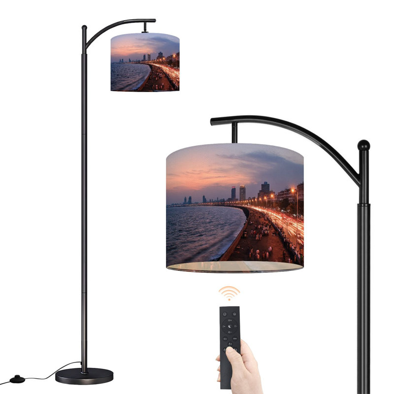 Lampe sur pied à arc avec abat-jour réglable avec vue panoramique sur le crépuscule mumbai inde mumbai Lampe sur pied 3 températures de couleur à intensité variable pour lampe