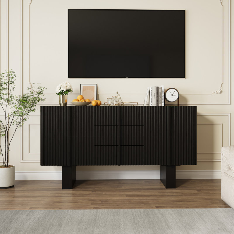 63'' Buffet Cabinet with Fluted Doors Kitchen Storage Sideboard, Black