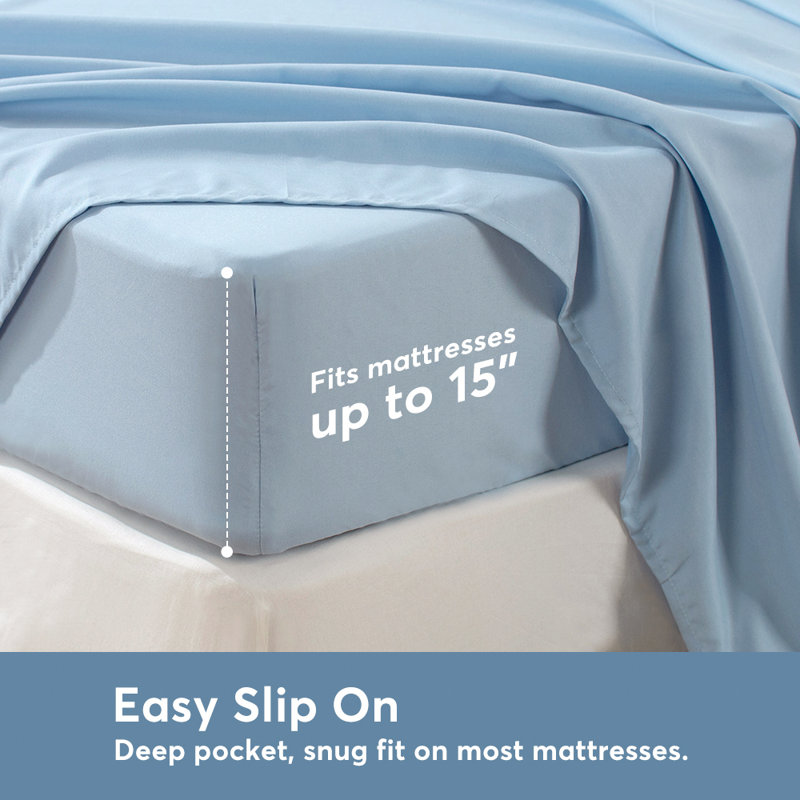 Ensemble de literie en microfibre Kasentex 1800 Series - bleu simple TG, Ensemble de draps pour lit simple avec 1 taie d'or