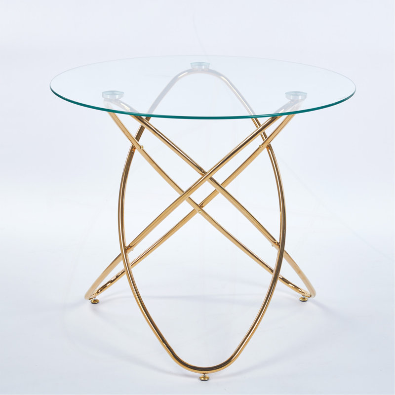 Dinning Table With Golden Metal Leg And Tempered Glass,Modern Space Saving Kitchen Table For Living Room,Golden Color Metal Legs