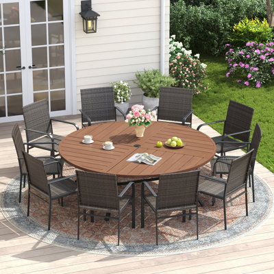10-Piece Outdoor Dining Set with 63“ Round Dining Table and Stackable Rattan Armrest Chairs