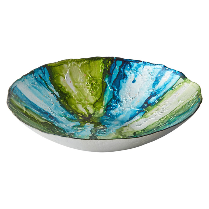 Abstract Bowl, 8cm H x 32cm W x 32cm D, Green/Blue