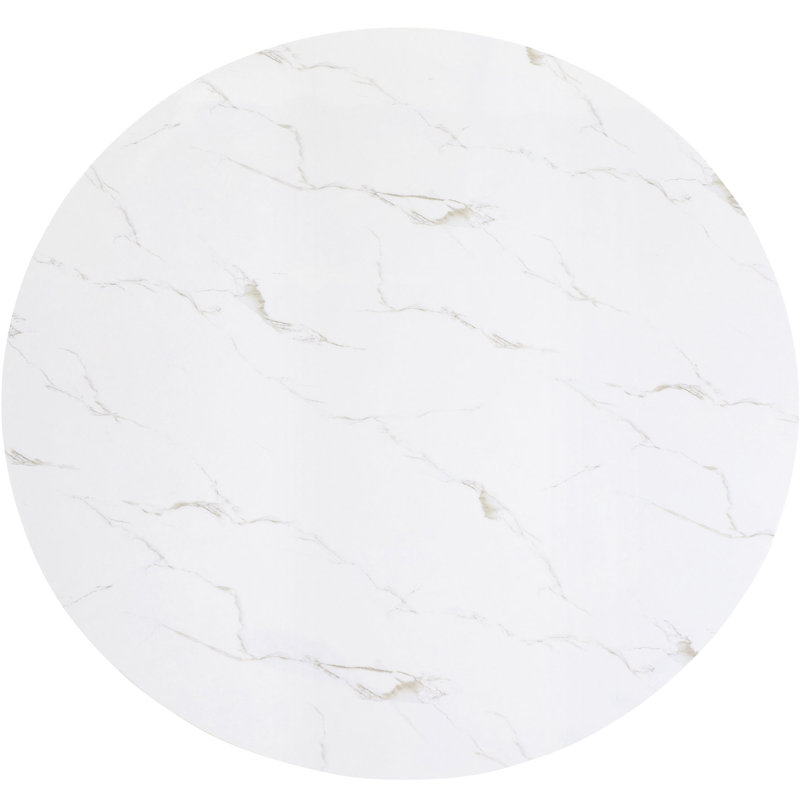 Table de salle à manger élégante avec plateau en faux marbre blanc, pieds noirs, ronde, pouvant accueillir 4 personnes avec un look moderne et robuste,