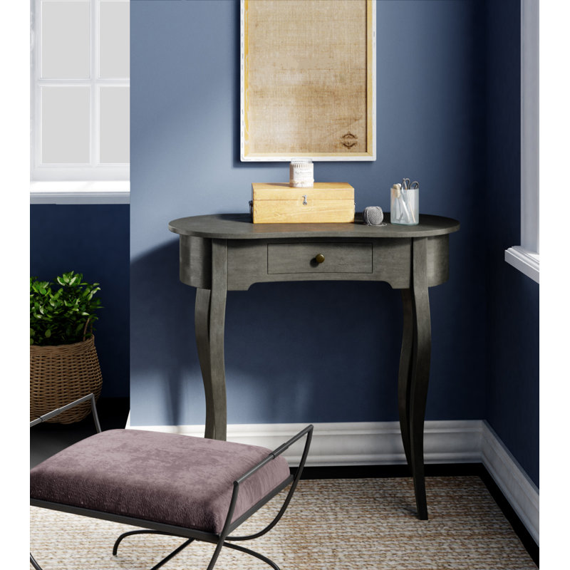 Dark Gray Wood Console Table with Storage Drawer