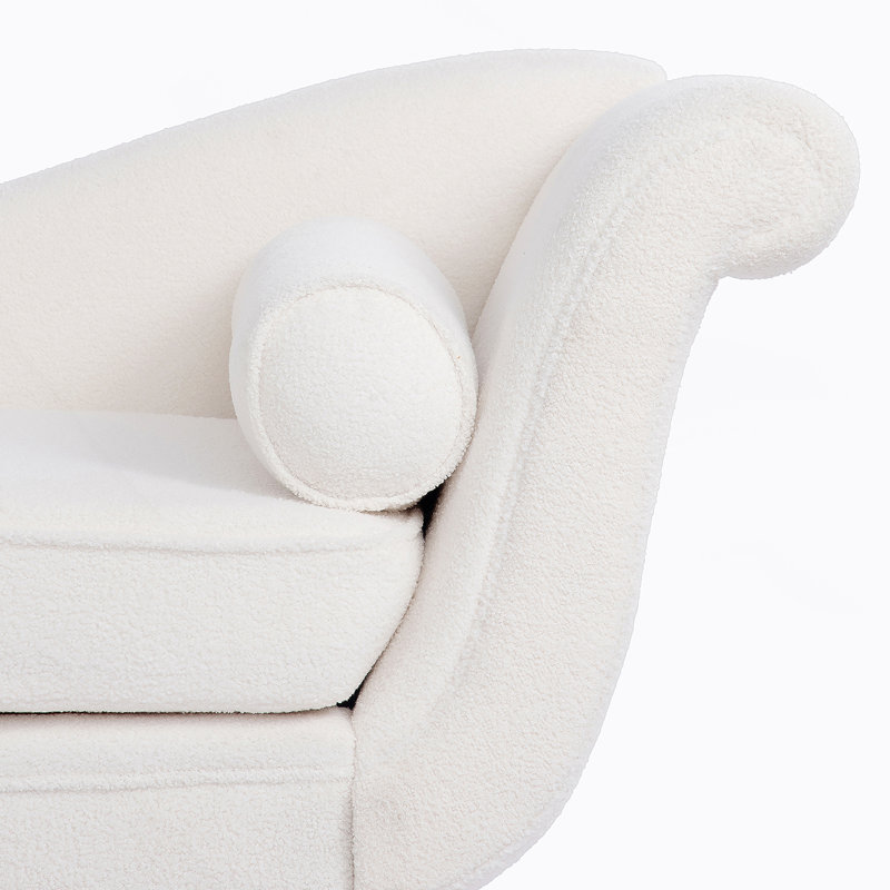 Chaise longue avec accoudoirs à volutes, Naturel, Blanc