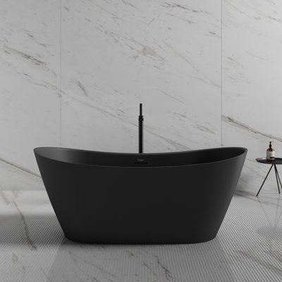 MonBlari 60" X 31.5" Acrylic Freestanding Black Soaking Bathtub with Overflow and Pop-up Drain For Bathroom
