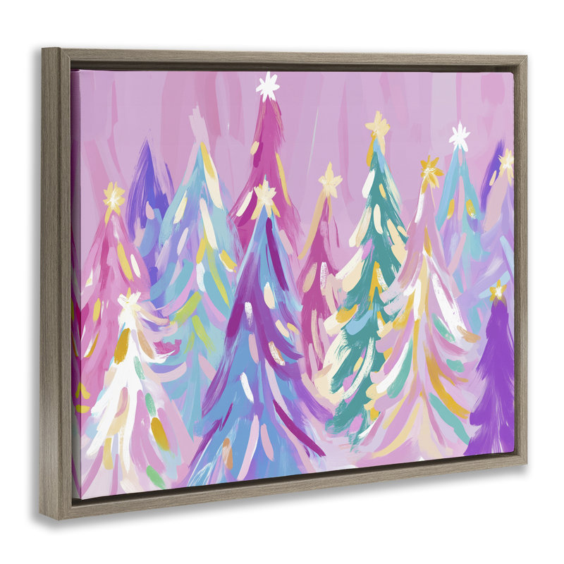 Cadre flottant pastel à motif d'abstraction d'arbres de Noël, design par Arlington Prints, Cadre flottant orme Montalcino