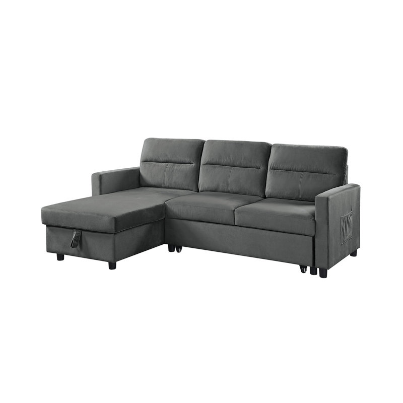 Phenex Seaside Style Reversible Sleeper Sectional Sofa, Dark Gray Polyester Blend